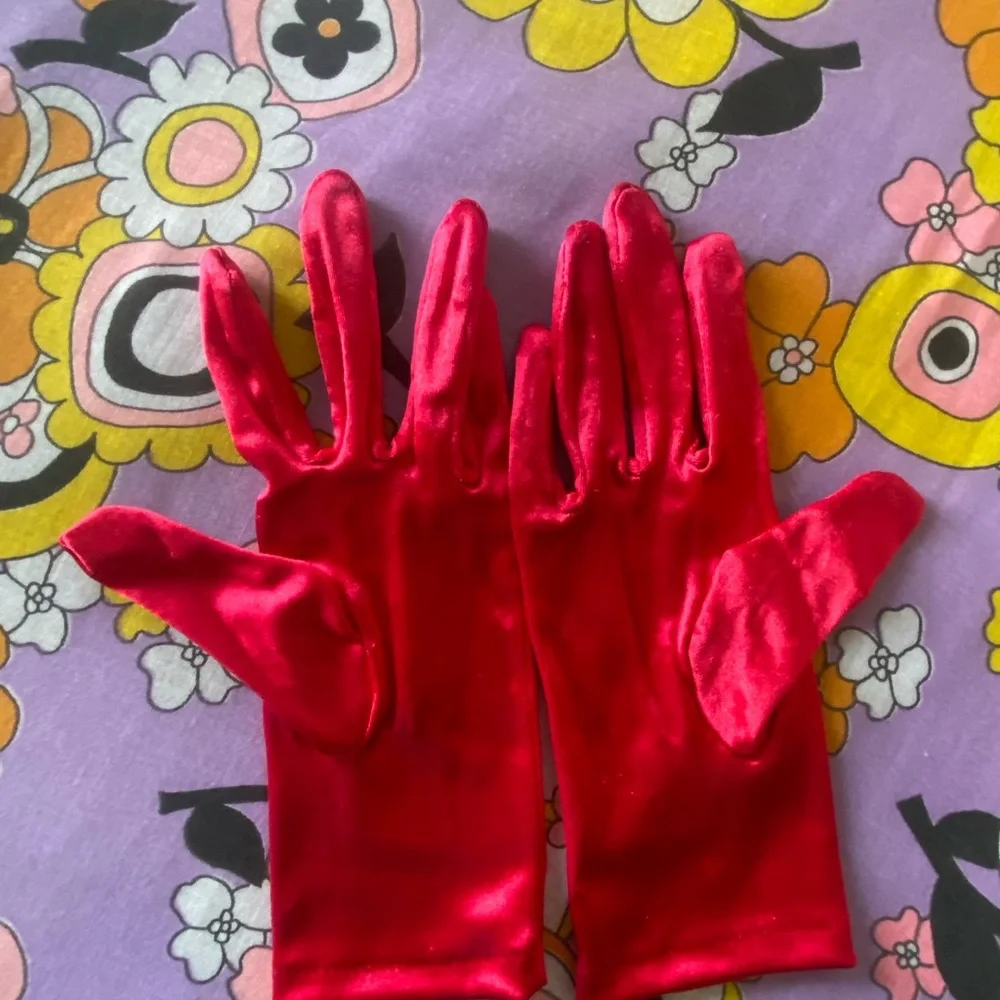 Vintage red satin gloves OSFA